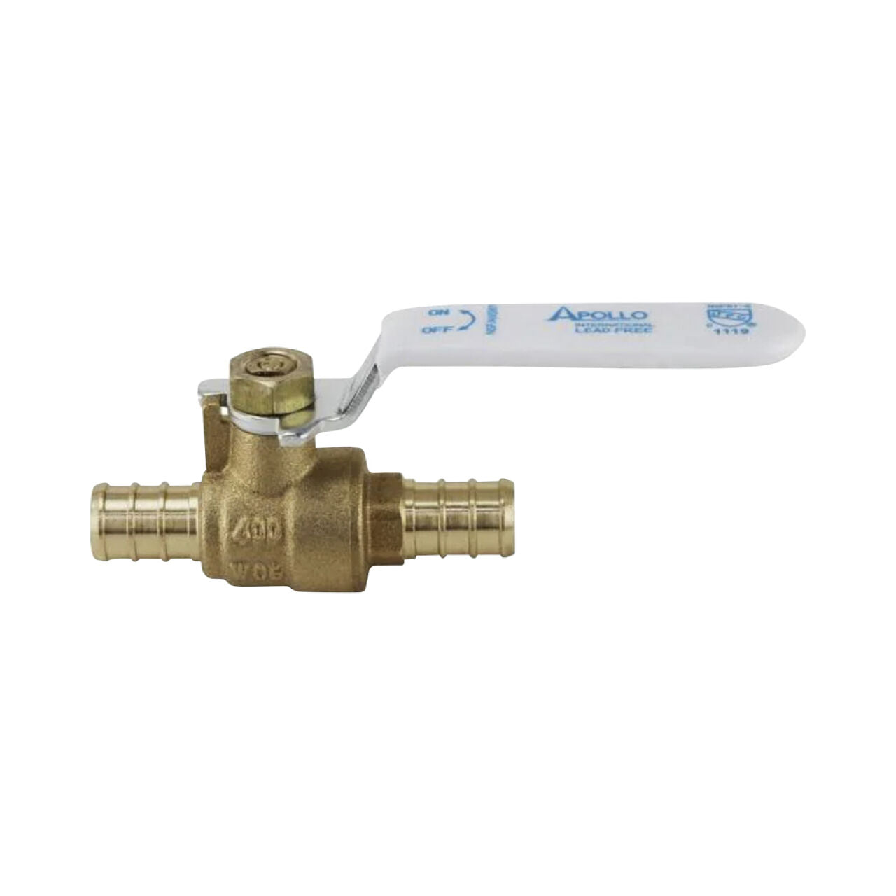 The Go Build 1/2 in. Brass PEX Barb Ball Valve features barbed ends for PEX pipe and is ideal for water flow control in plumbing systems. Made from lead-free brass by The Fastest Way To Build.